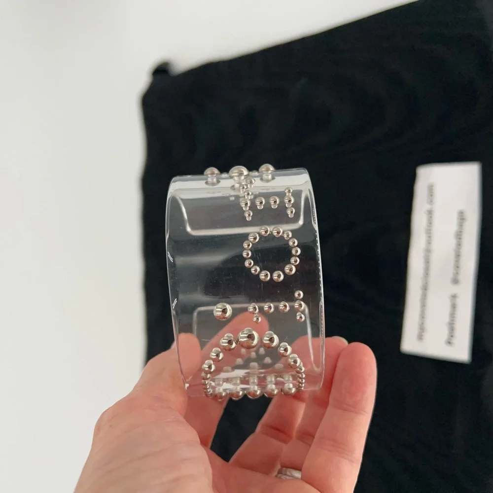Dior Silver Studded Clear Cuff Bracelet w/COA! Gorgeous! Excellent Condition! - Picture 5 of 10